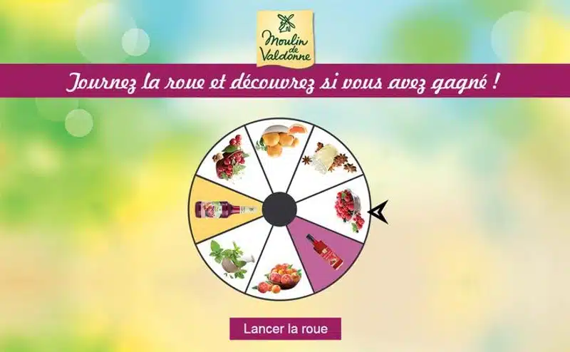 Maquette de l'application Roue de la Fortune réalisée pour Teisseire