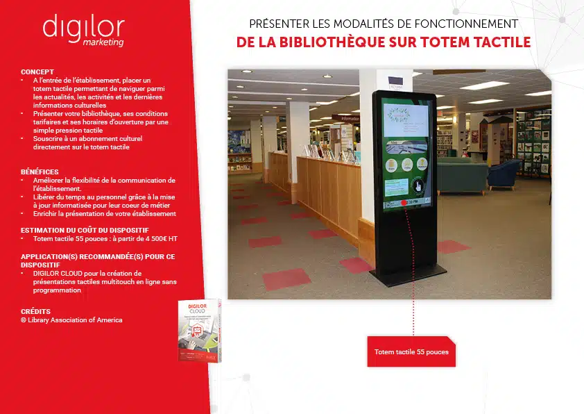 totem interactif pour présenter le fonctionnement de la bibliothèque