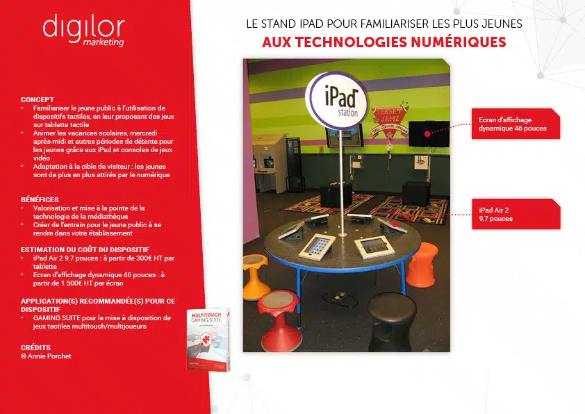 station de tablette tactile pour créer un espace interactif entre jeunes publics
