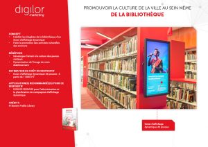 promotion culture sur ecran affichage dynamique devant allées bibliotheque