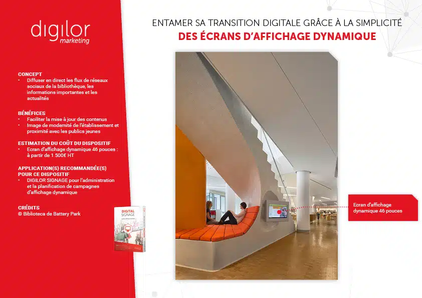 ecran affichage dynamique couloir bibliotheque entame transition digitale