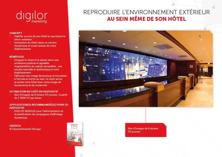 mur d'images reproduit extérieur hall d'accueil hotel