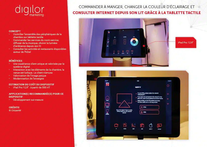 personnalisation ambiance chambre hotel et commander son repas sur tablette tactile