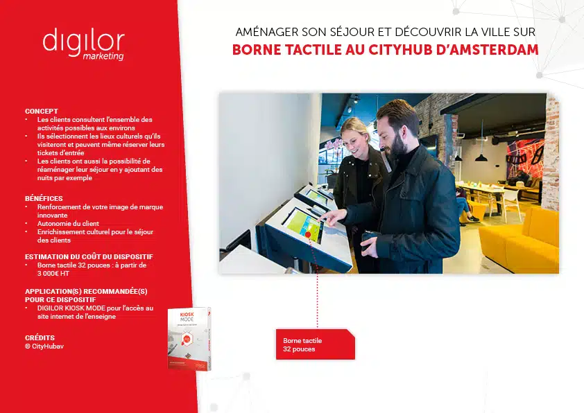 borne tactile hotel pour autonomie client dans prise d'informations