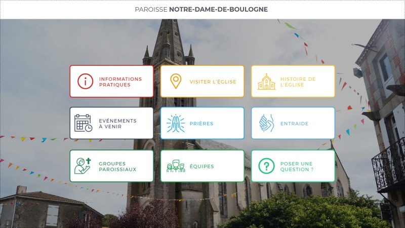 Maquette de l'application tactile réalisée pour la Paroisse Notre-Dame de Boulogne