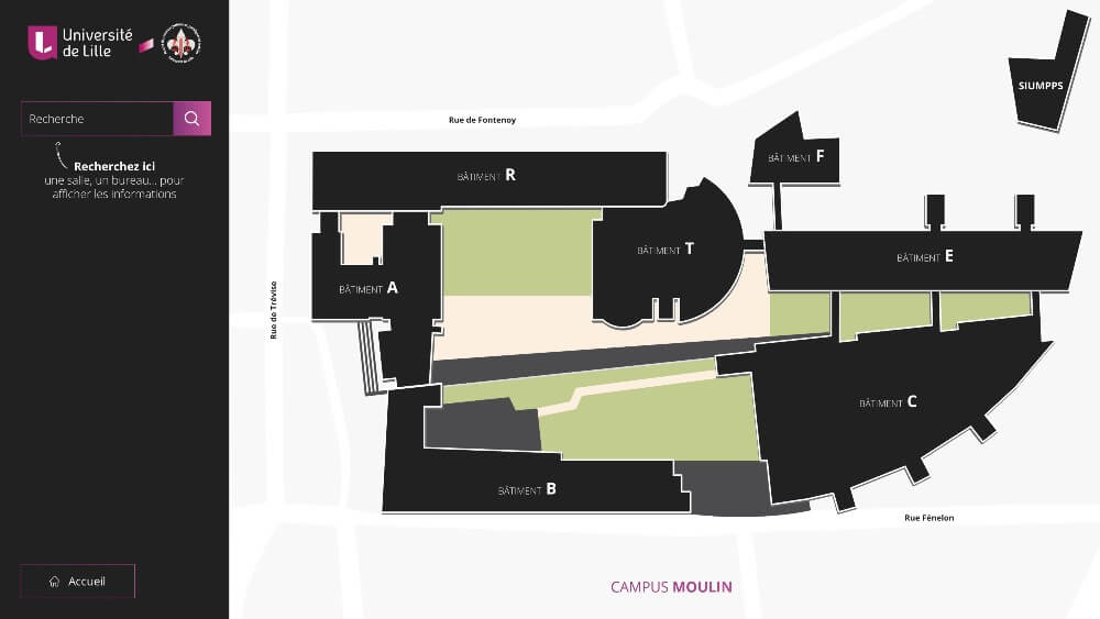 Application tactile Wayfinder plan interactif Université Lille