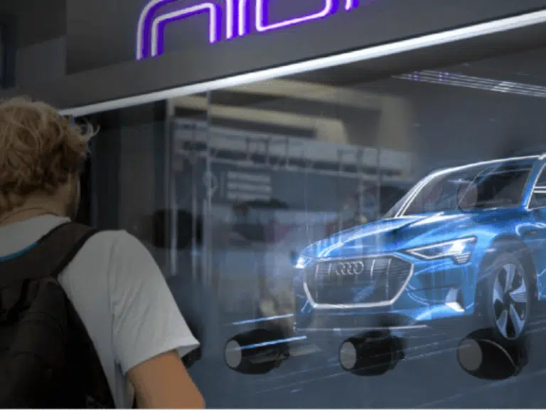 écran hologramme vitrine, hélice holographique