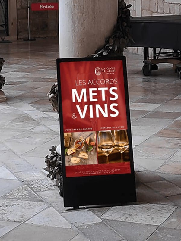 Chevalet numérique caviste avec accords mets vin