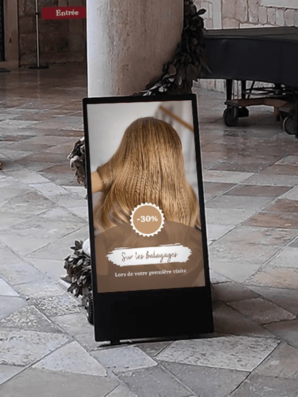 PLV dynamique Chevalet numérique pour salon de coiffure, balayages