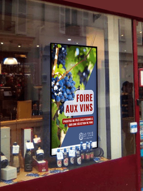 Écran publicitaire vitrine Caviste foire au vin