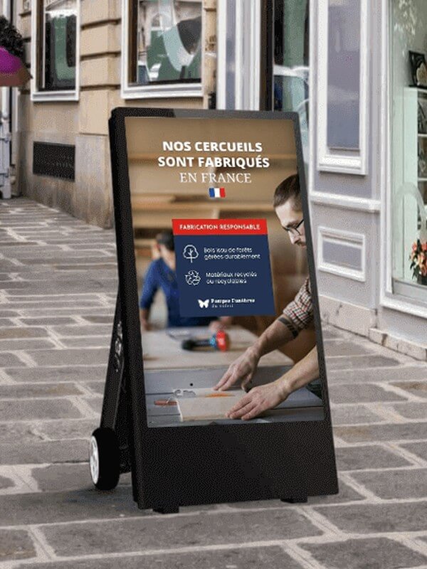 Chevalet numérique stop-trottoir pompes funèbres, made in france