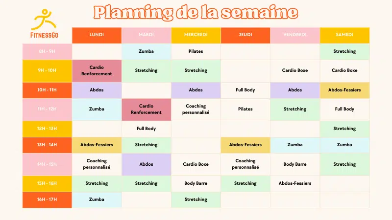 Affiche pour une salle de sport, planning des cours collectifs