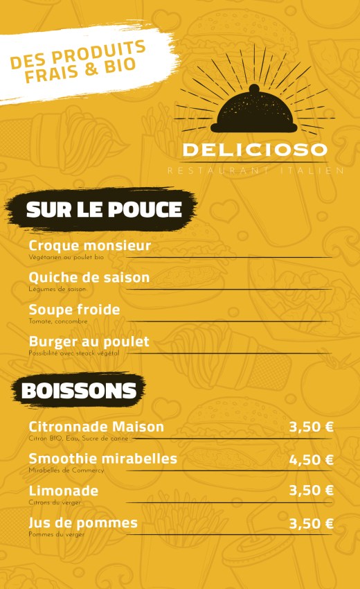 Affichage dynamique exemple restaurant menu
