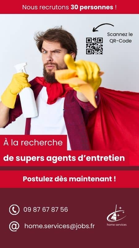 Visuel affichage dynamique pour service de nettoyage, recrutement