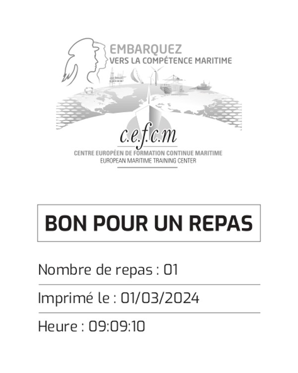 Exemple de ticket généré par l'application pour le CEFCM