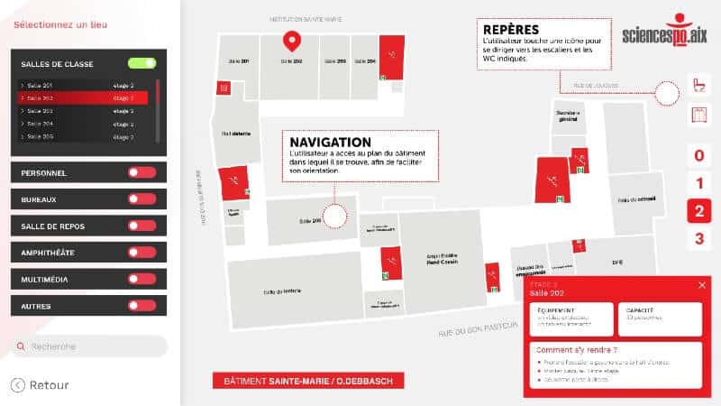 maquette avec plan interactif pour Sciences Po Aix-en-Provence