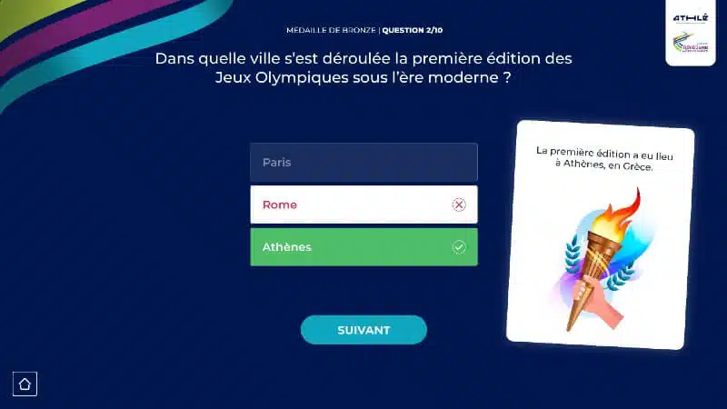 Borne avec Quiz interactif pour La Ligue Athlétisme des Pays de la Loire