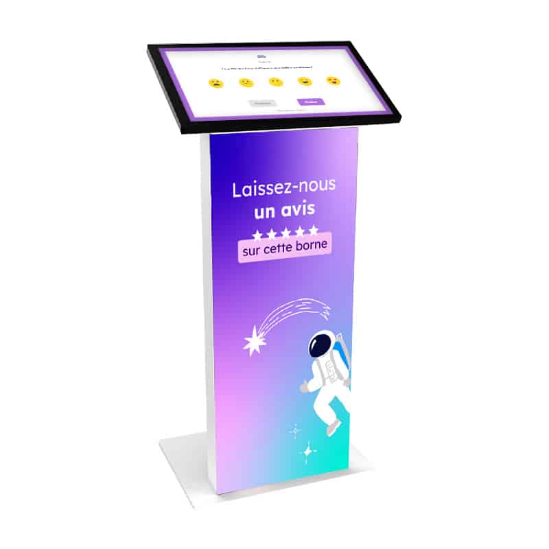 Borne tactile soft plus satisfaction client avec stiker aimanté personnalisé