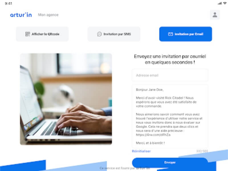 Invitations par email via l'application Artur'in
