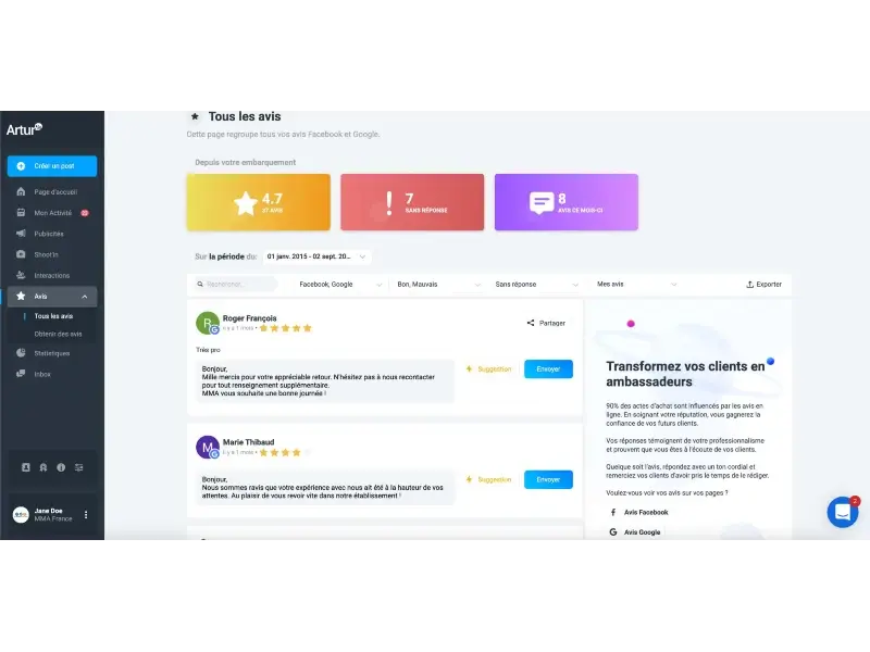 Gestion des vais sur l'application Artur'in