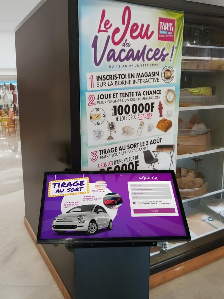 borne jeu super loterie concours magasin retail