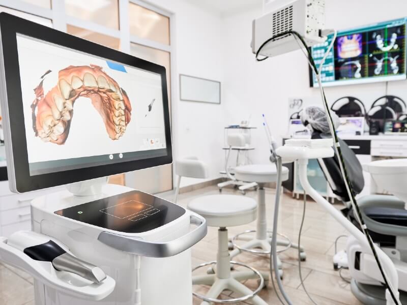 Écran d'affichage dynamique dans la salle d'attente d'un cabinet dentaire