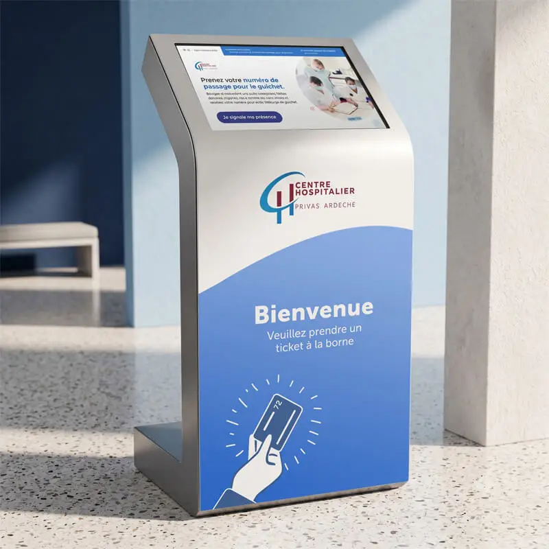 borne tactile avec application elsy pour fluidifier la gestion de l'accueil et accueillir les visiteurs