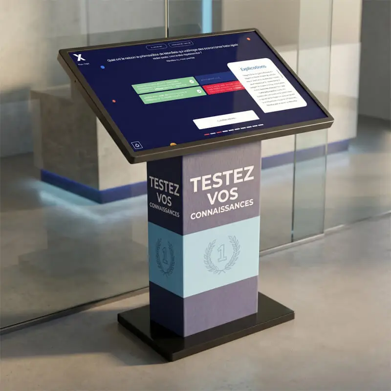borne tactile personnalisée avec application de jeu concours, quiz interactif
