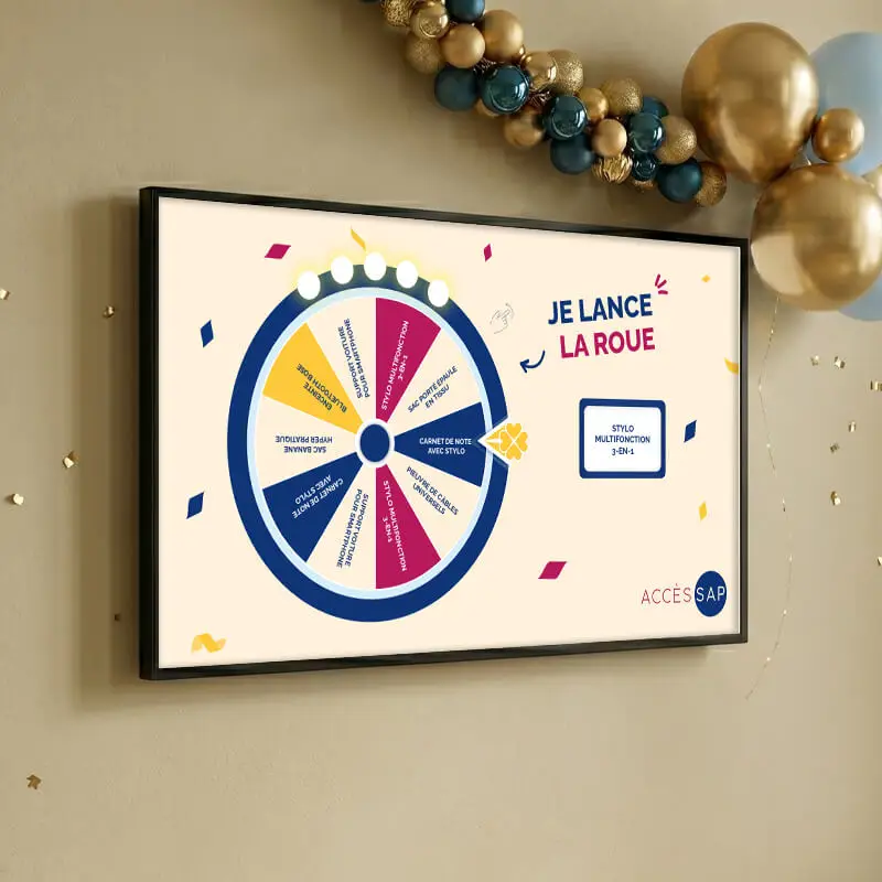 écran tactile avec application de jeu concours roue de la fortune
