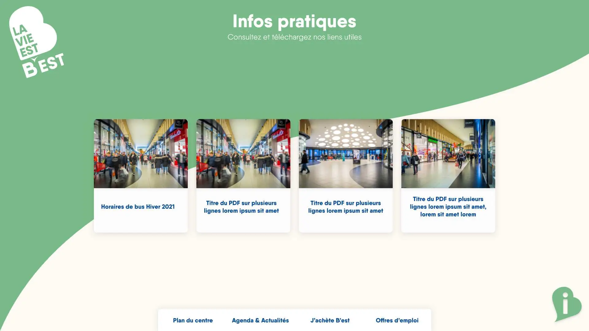 Maquette de l'application Wayfinder avec un plan interactif tactil réalisé sur mesure pour le centre commercial B'EST