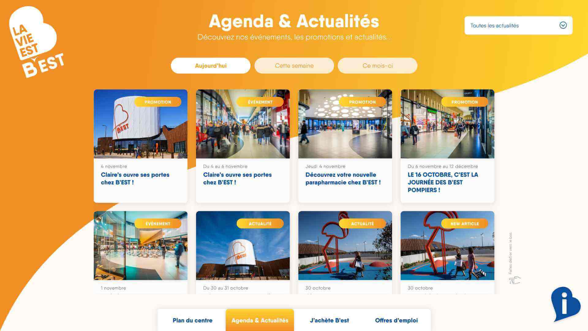 Maquette de l'application Wayfinder avec un plan interactif tactil réalisé sur mesure pour le centre commercial B'EST
