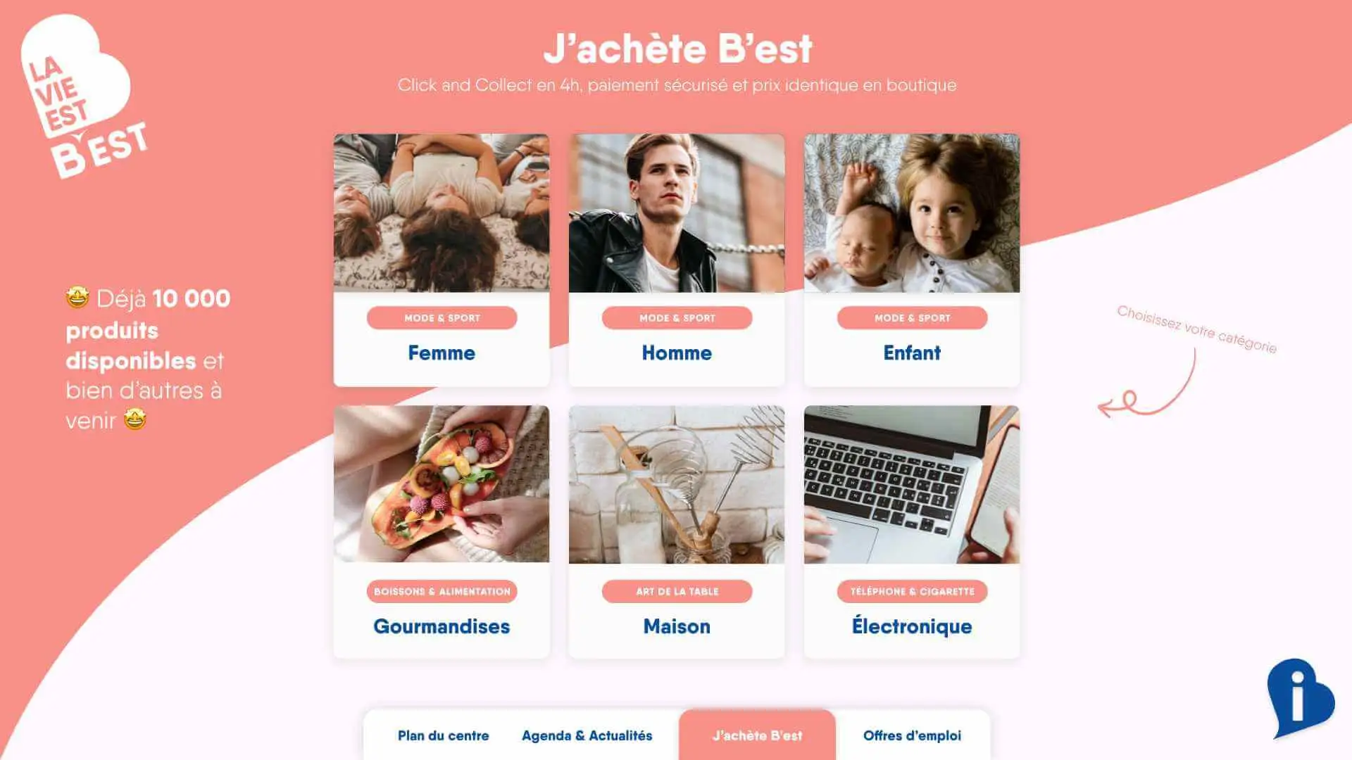 Maquette de l'application Wayfinder avec un plan interactif tactil réalisé sur mesure pour le centre commercial B'EST
