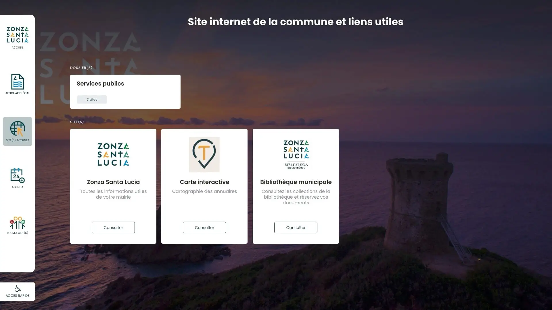 Écran site internet de Zonza Santa Lucia