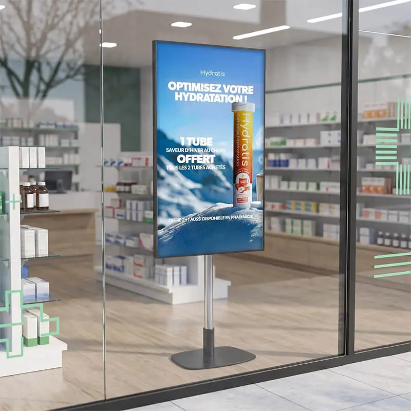 Vitrine pharmacie écran affichage numérique