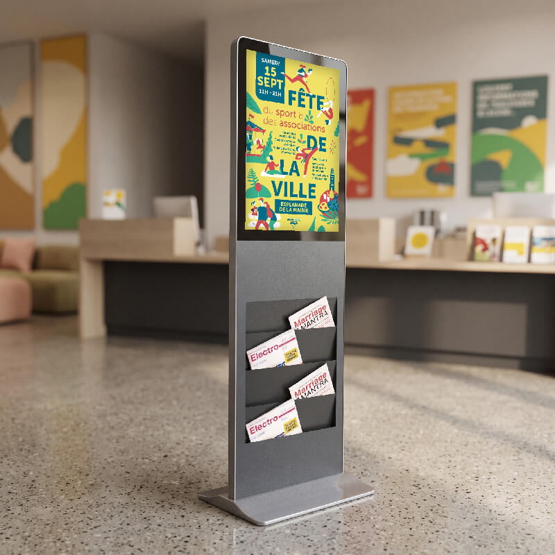 Totem tactile vertical vidéo porte brochures